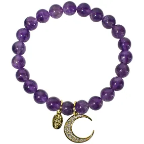 Precious Amethyst CZ Moonlight 8mm Stretch Bracelet (Goldtone)