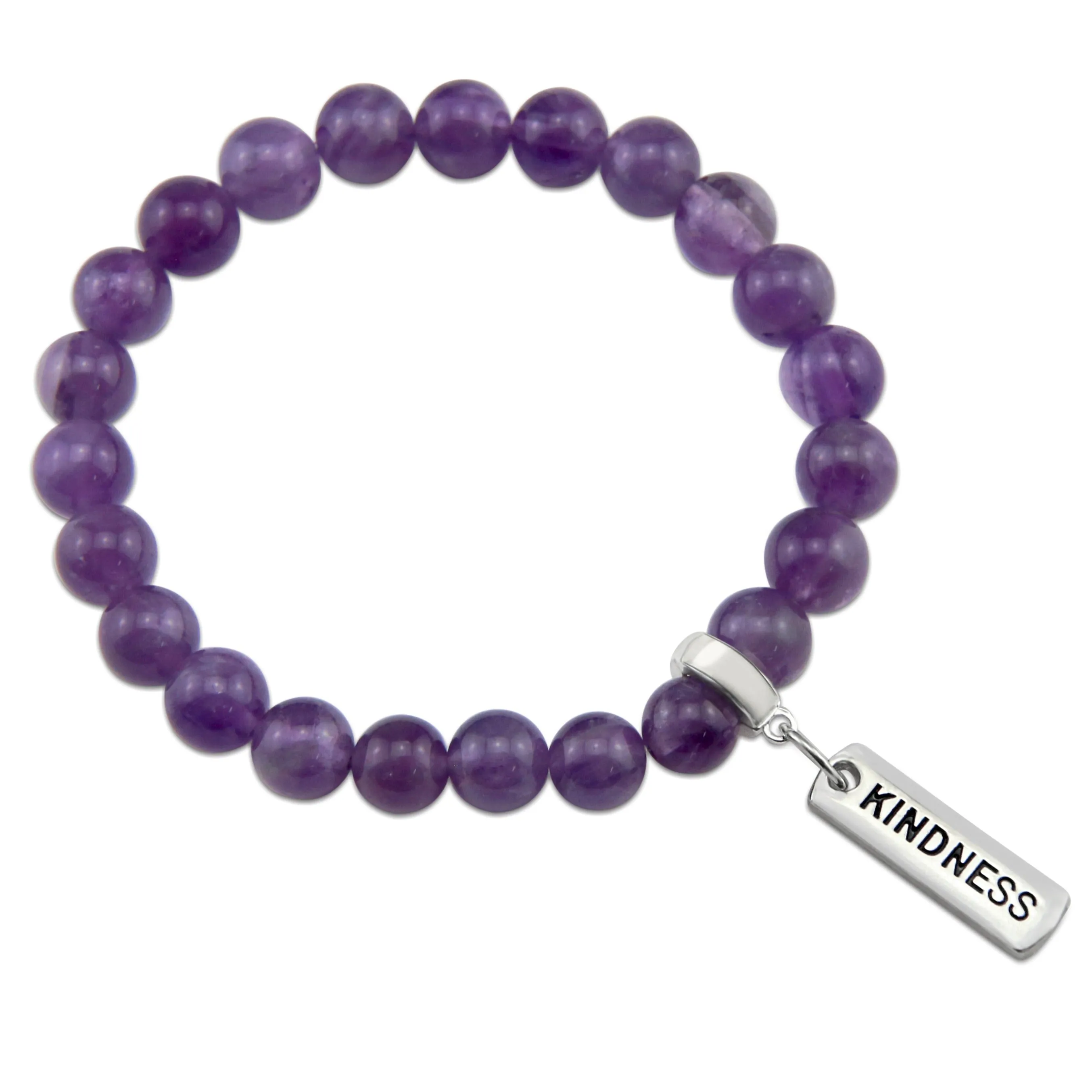 Precious Stone Bracelet - Amethyst 8mm beads - with Word charm