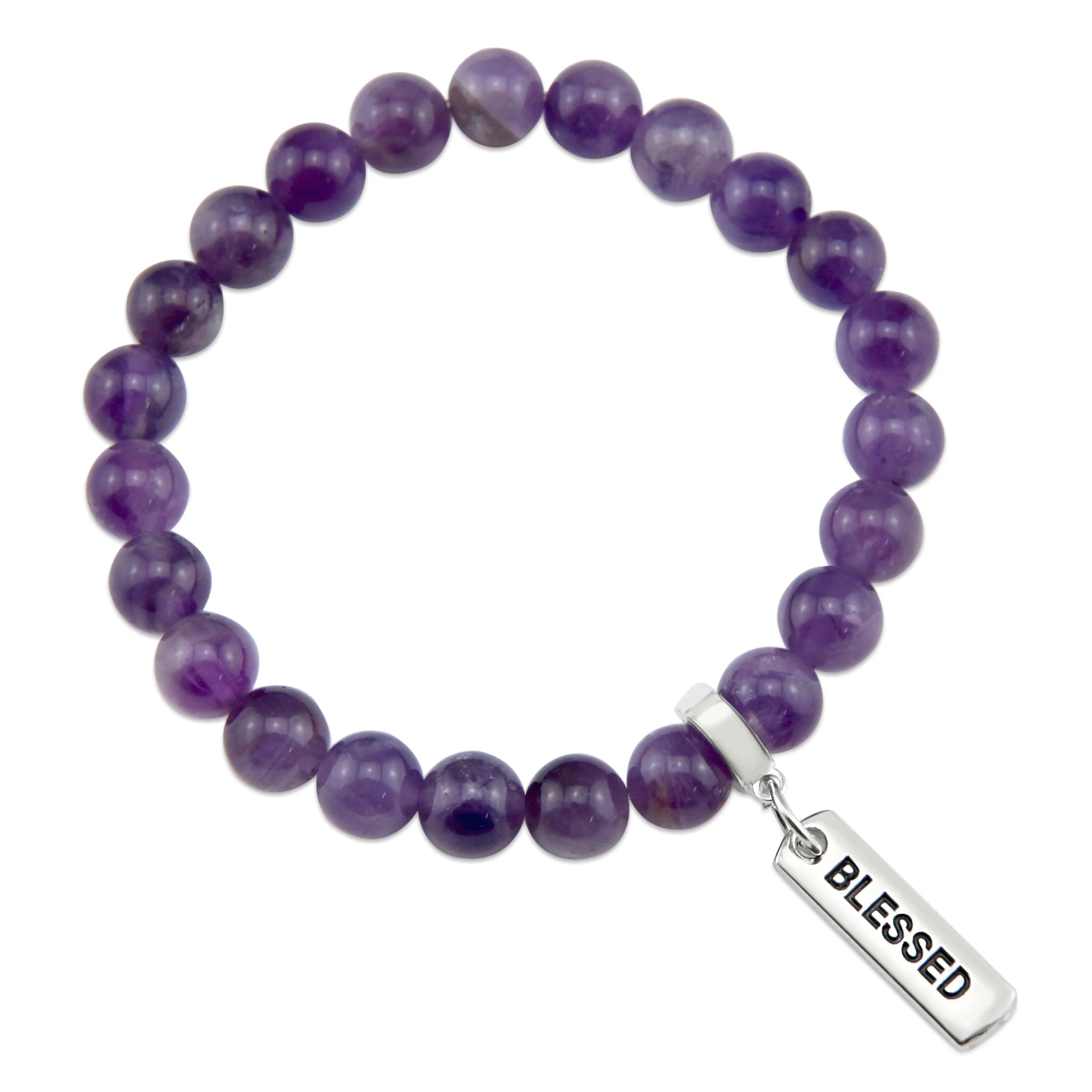 Precious Stone Bracelet - Amethyst 8mm beads - with Word charm