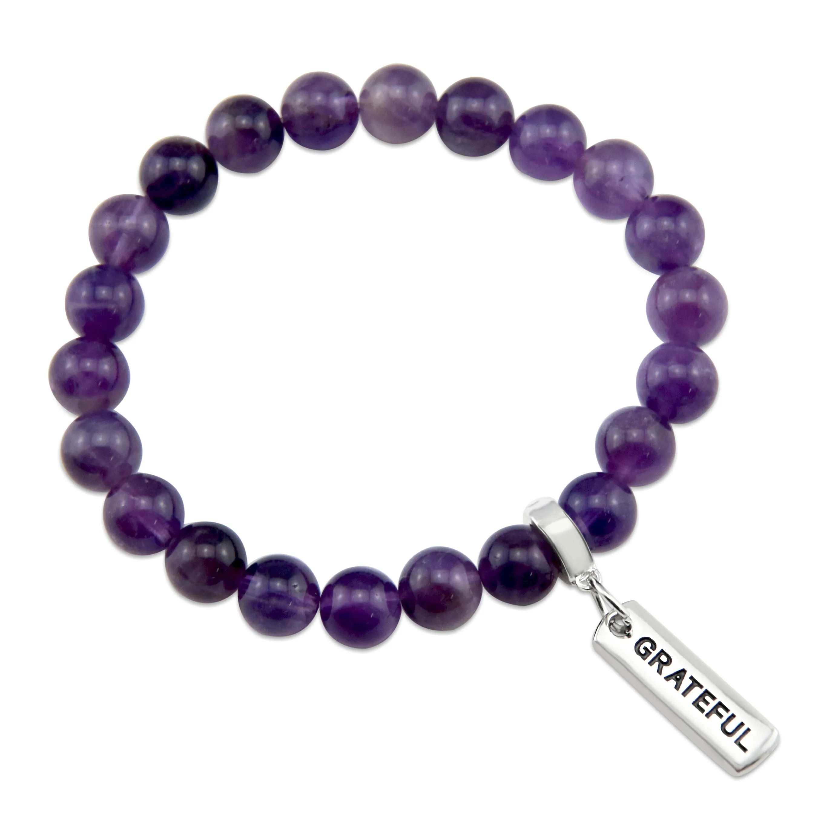 Precious Stone Bracelet - Amethyst 8mm beads - with Word charm