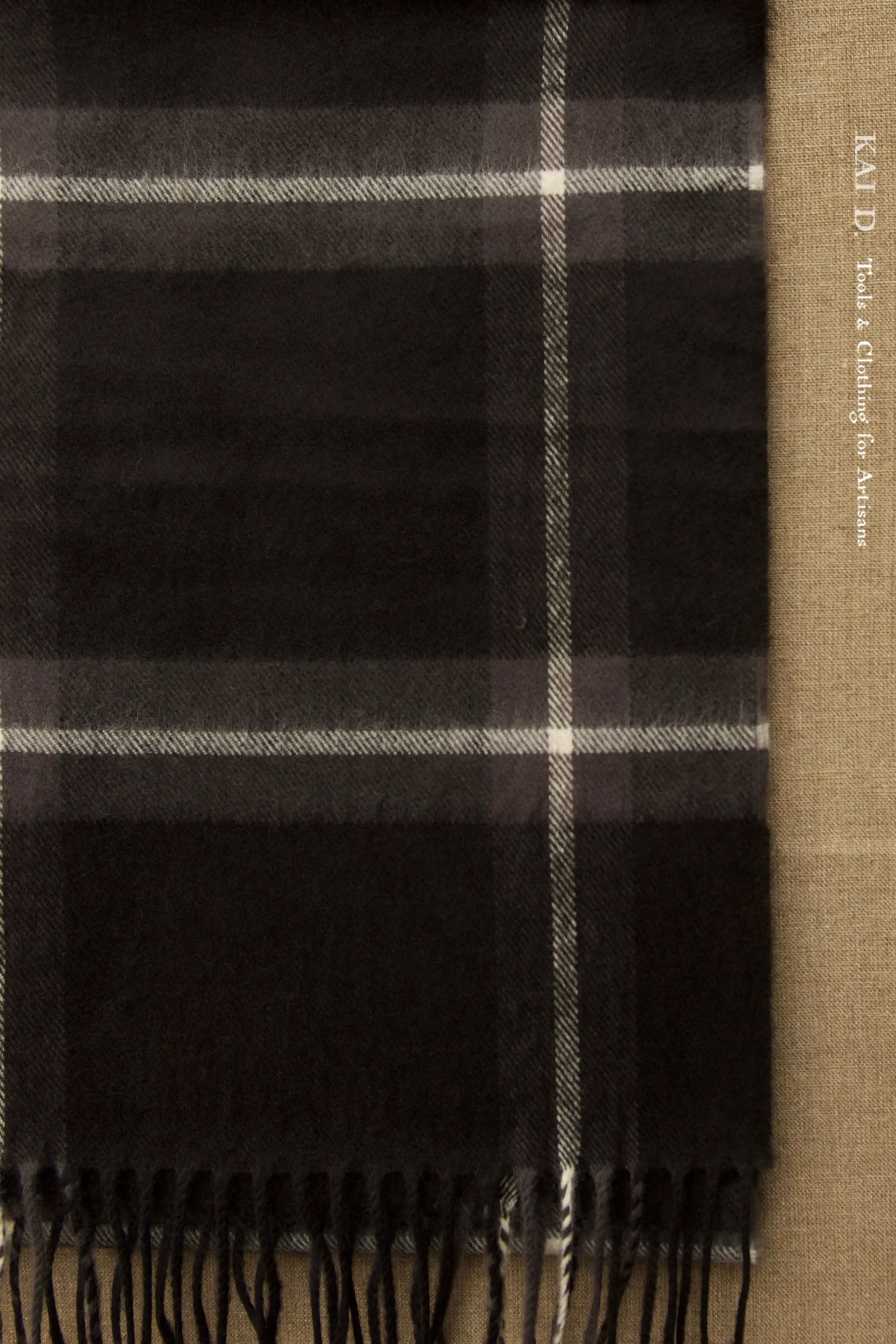 Pure Cashmere Wool Scarf - Black Windowpane Plaid