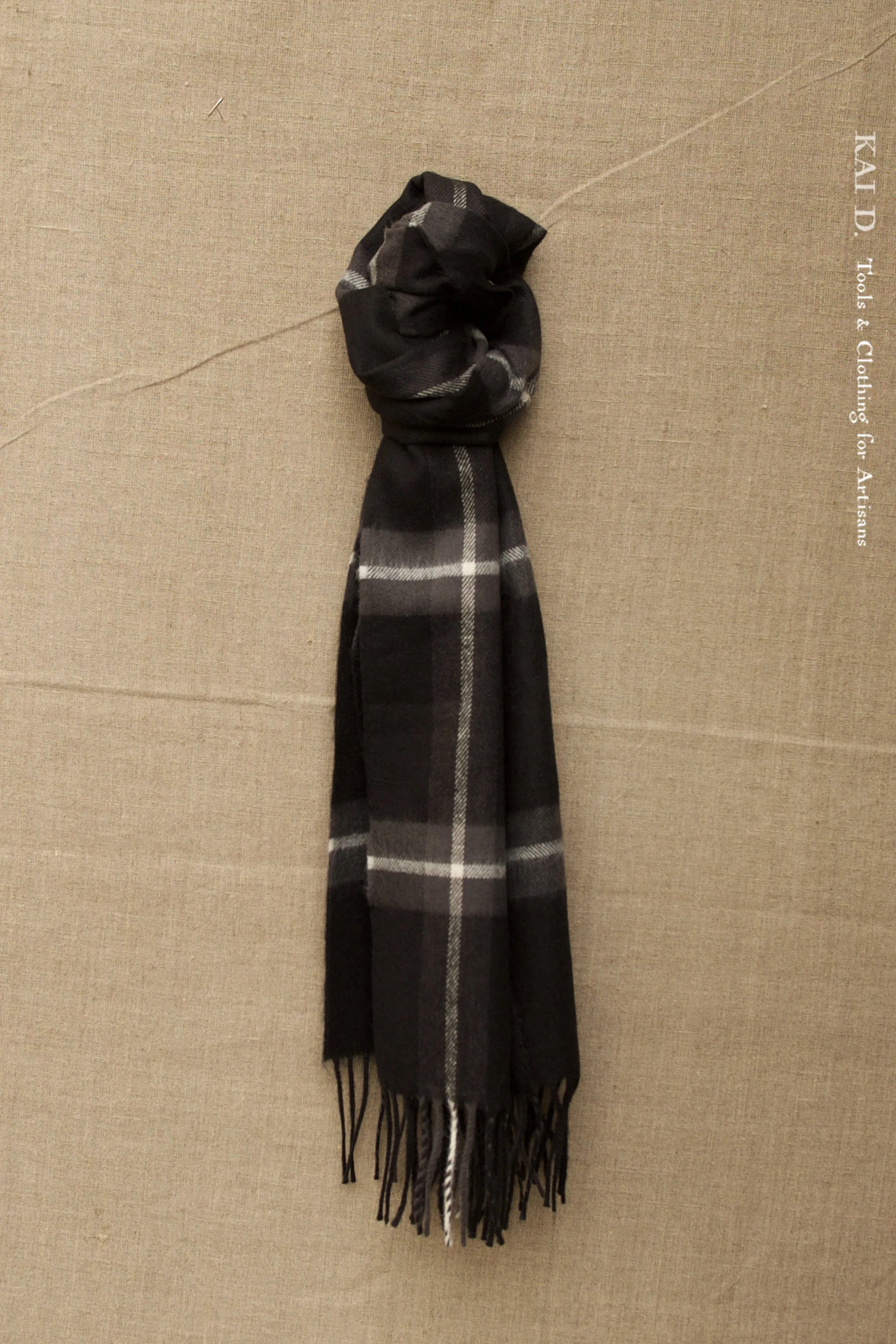 Pure Cashmere Wool Scarf - Black Windowpane Plaid