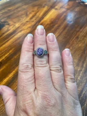 Purple Agate Scroll Ring in Silver