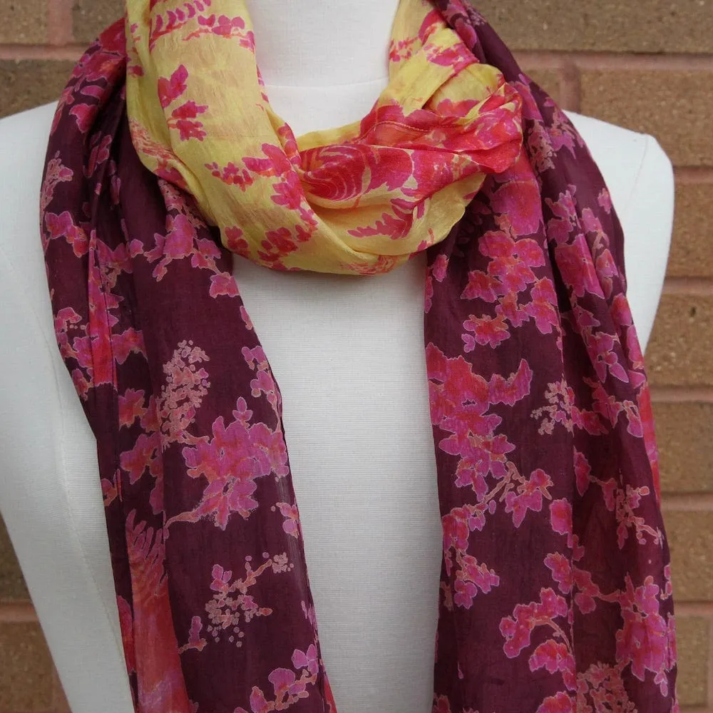 Purple and Gold with Roses Silk Scarf