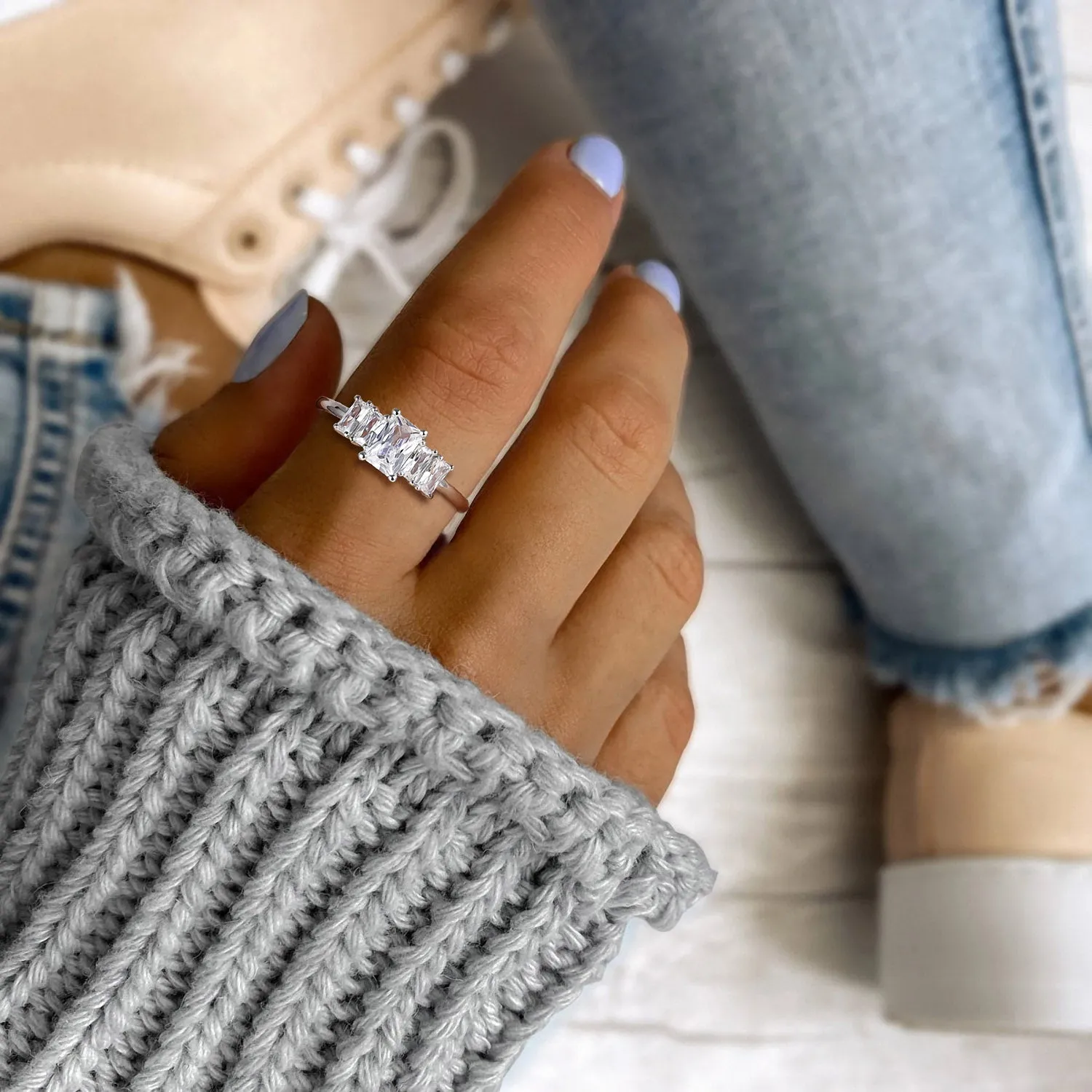 Radiant Cut Birthstone Dainty Ring