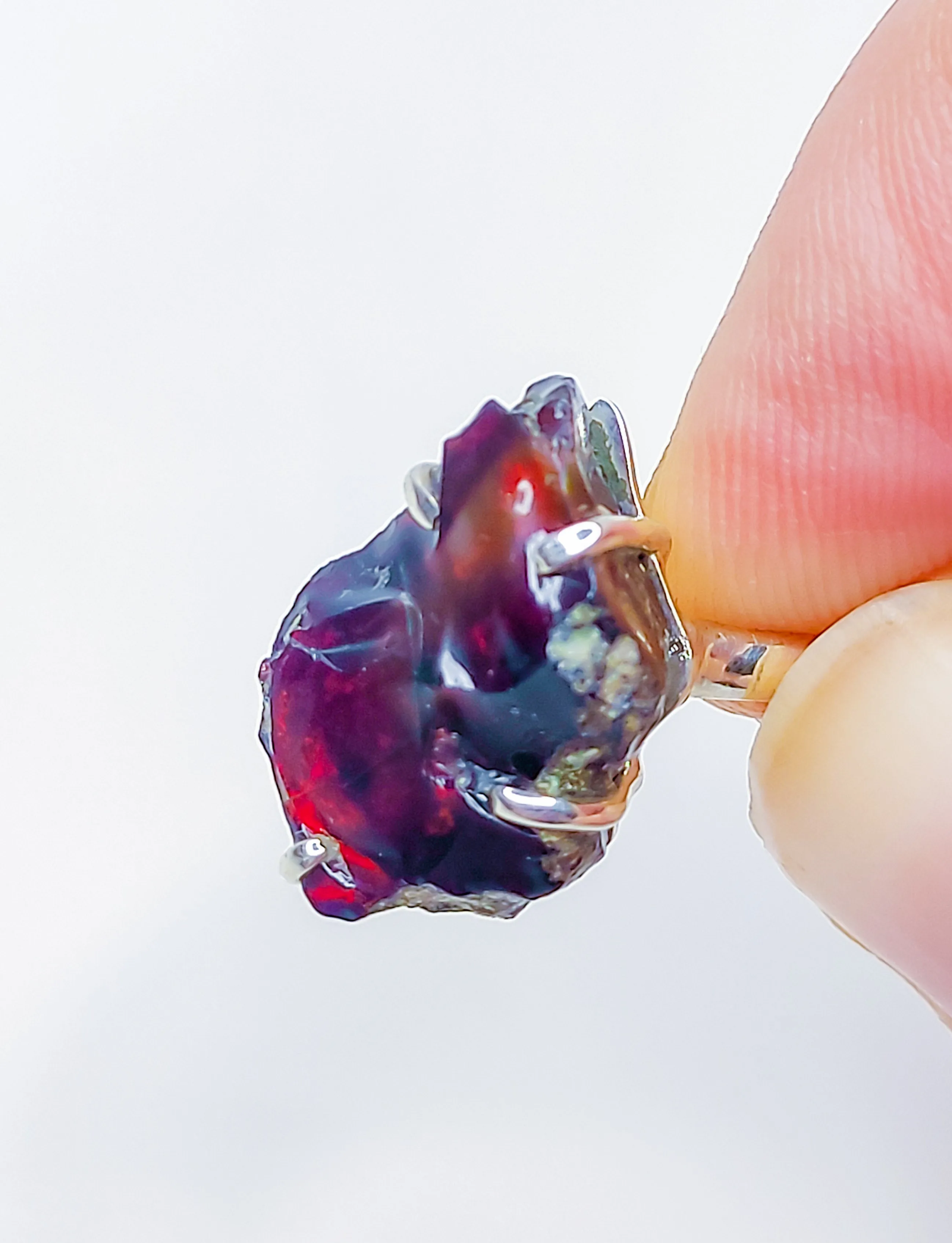 Rare Raw Black Fire Opal Ring