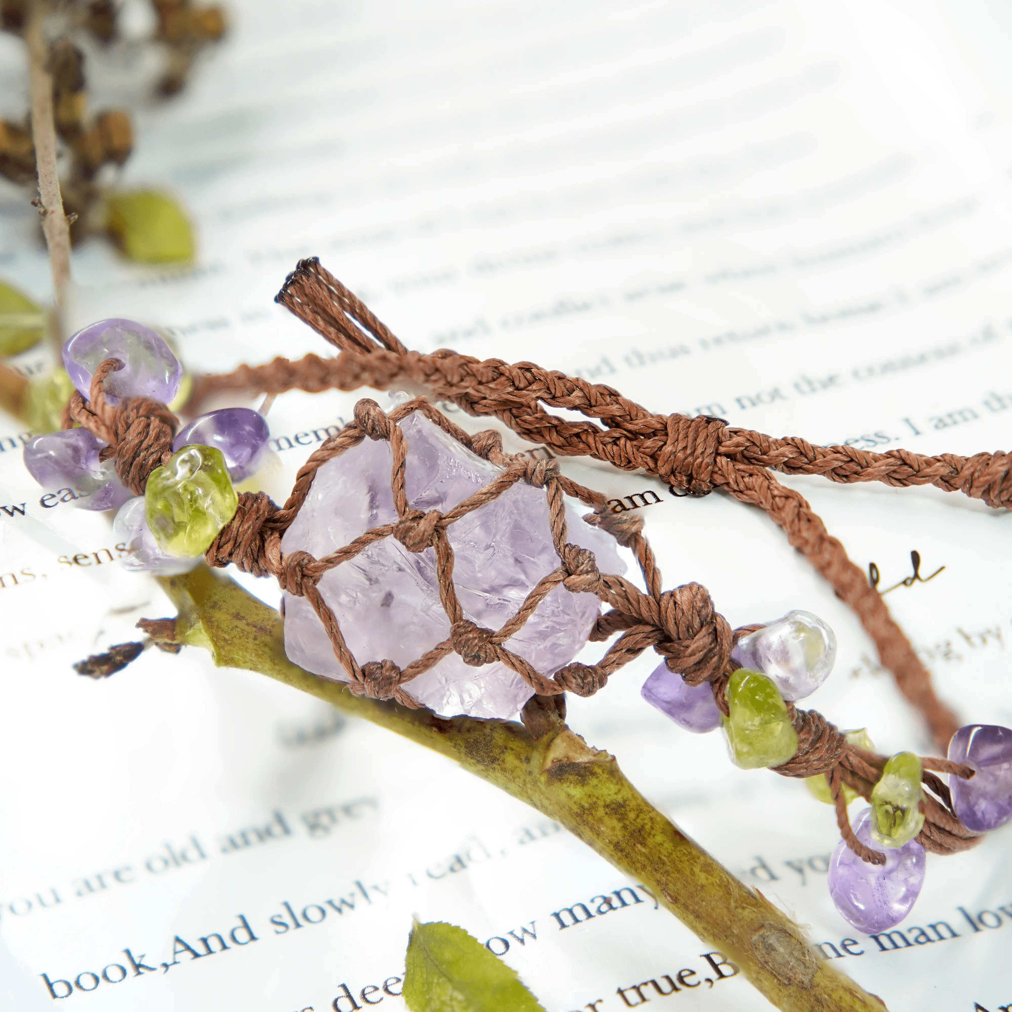 Raw Gems Purple Crystal Bracelet, Macrame Knotted Bracelet, Adjustable Bracelet 🔮