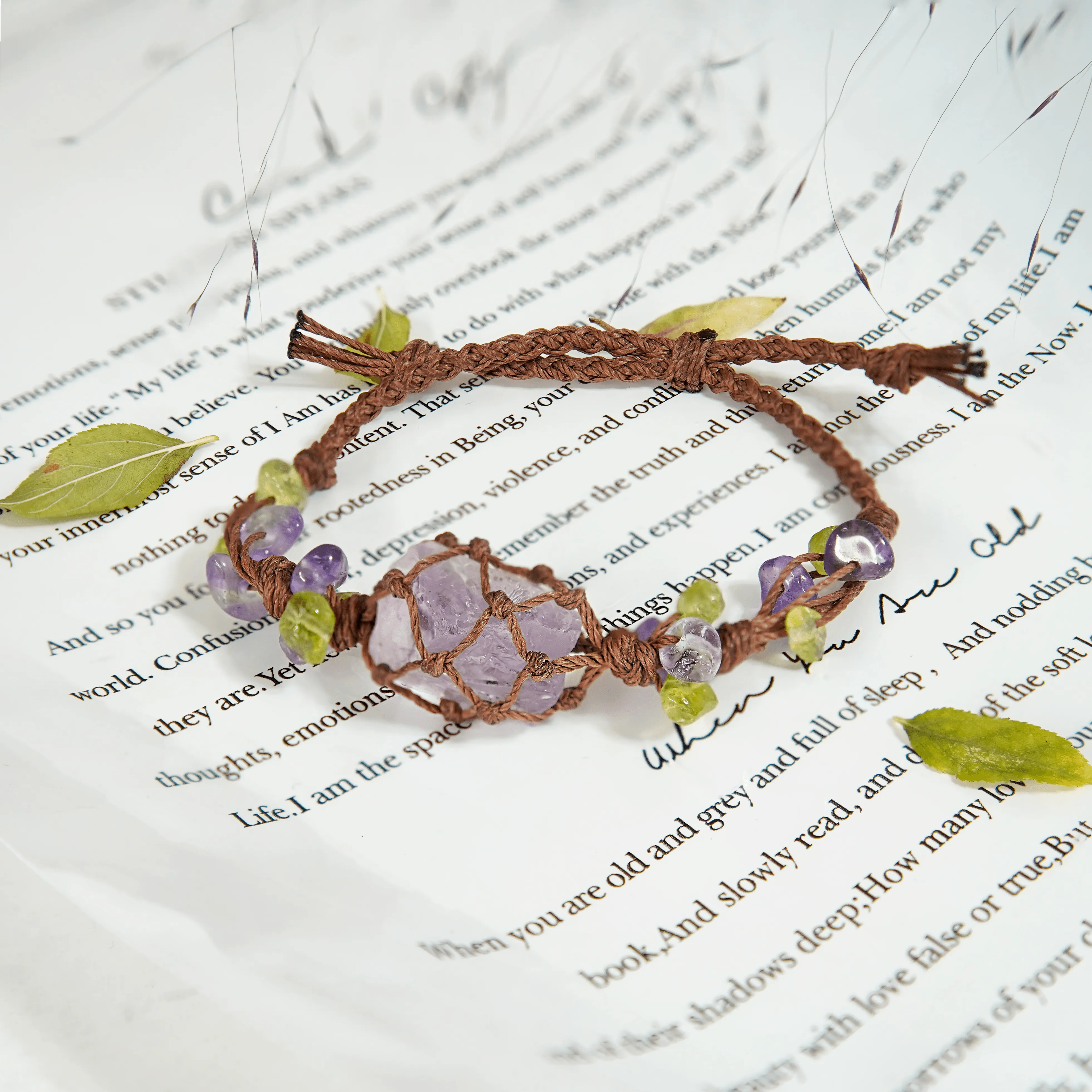 Raw Gems Purple Crystal Bracelet, Macrame Knotted Bracelet, Adjustable Bracelet 🔮