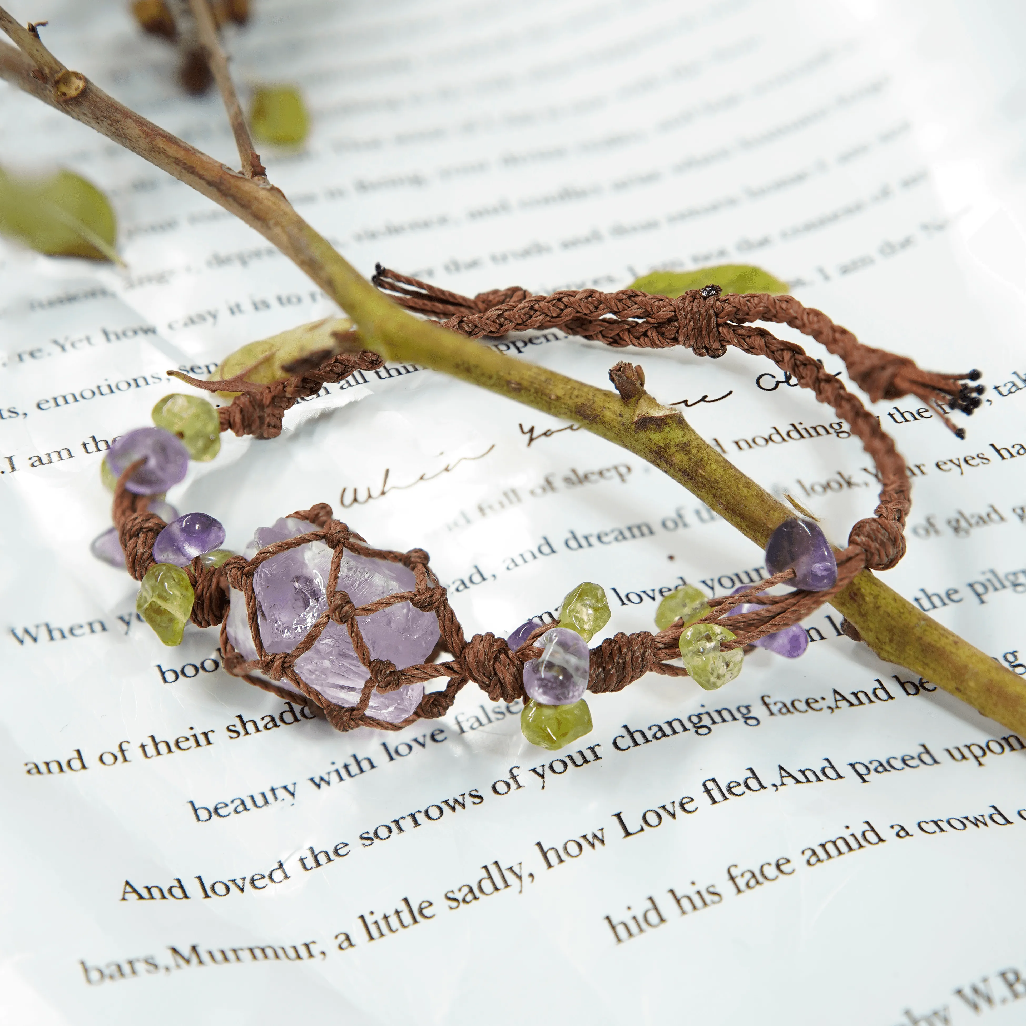 Raw Gems Purple Crystal Bracelet, Macrame Knotted Bracelet, Adjustable Bracelet 🔮