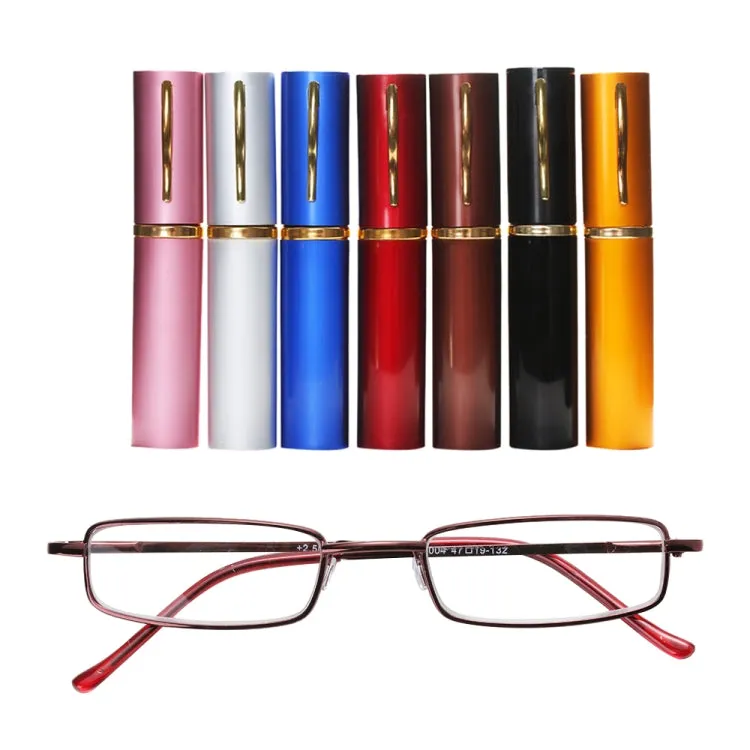 Reading Glasses Metal Spring Foot Portable Presbyopic Glasses with Tube Case  1.50D(Pink)