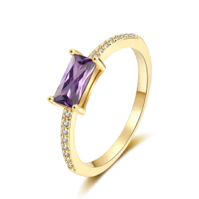 Rectangular Purple CZ Ring, Delicate and Feminine Sterling Silver