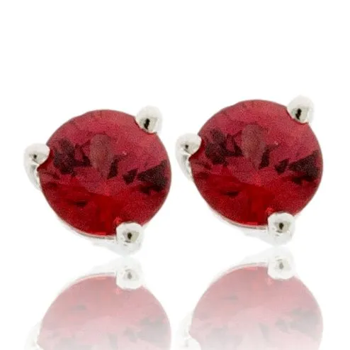 Red-Orange Sapphire Round Stud Earrings