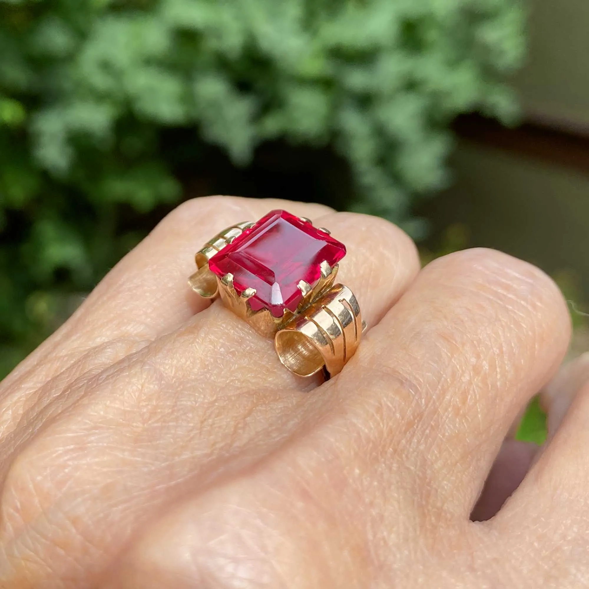 Retro Vintage 12K Gold Scroll Ruby Ring