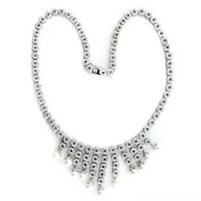 Rhodium 925 Sterling Silver Necklace with Synthetic Pearl in White for Women Style LOA559