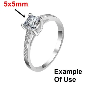 Ring Setting Blank 5mm 1pc 925 Sterling Silver CZ Semi Mount for 1 Square Shape Faceted Stone 4 Prongs Love Theme Wholesale Available