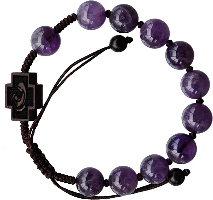 Rosary Bracelet Amethyst/Jujube Wood Adj 10mm