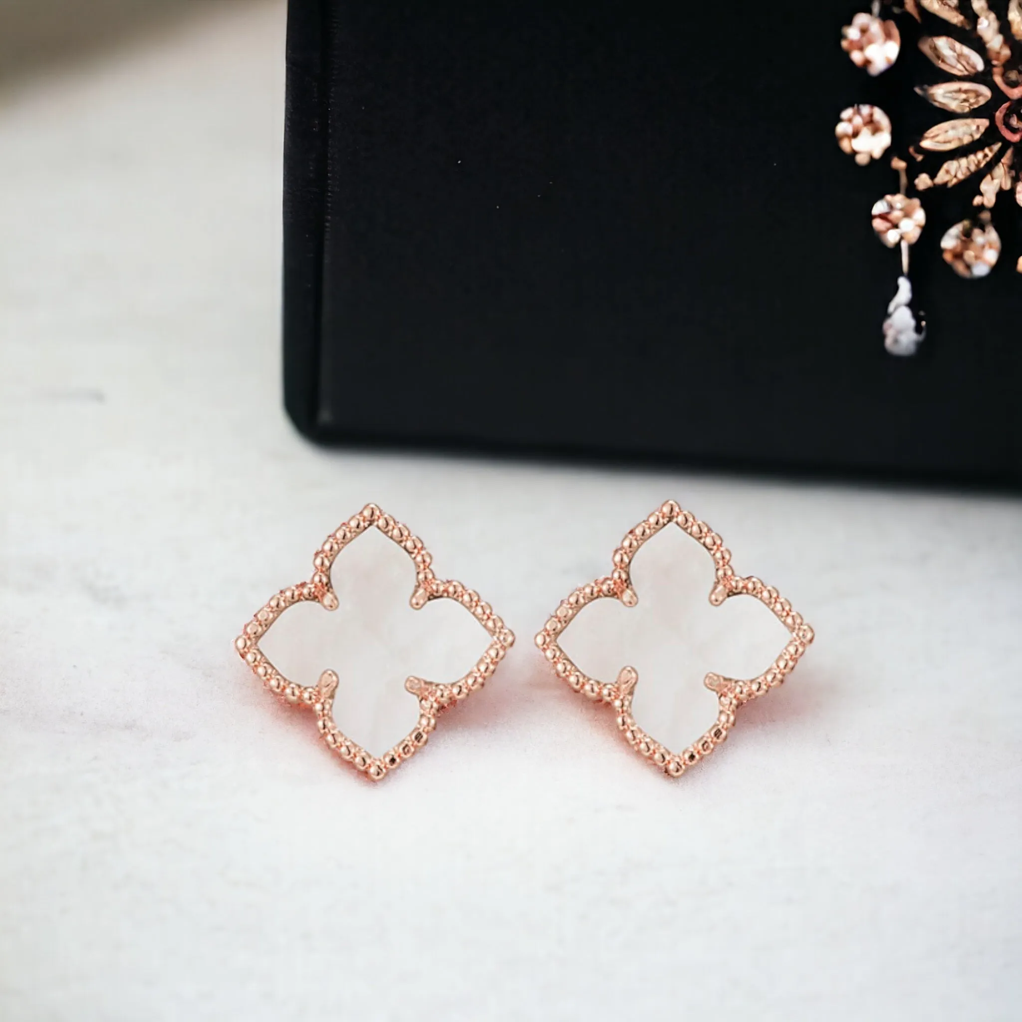 Rose Gold Clover Mother of Pearl Earrings