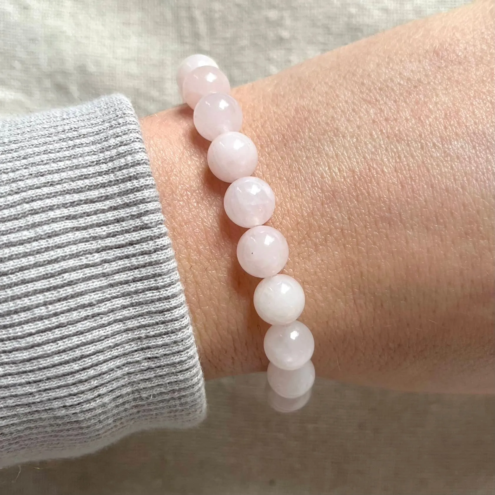 Rose Quartz 8mm Beaded Bracelet - Love