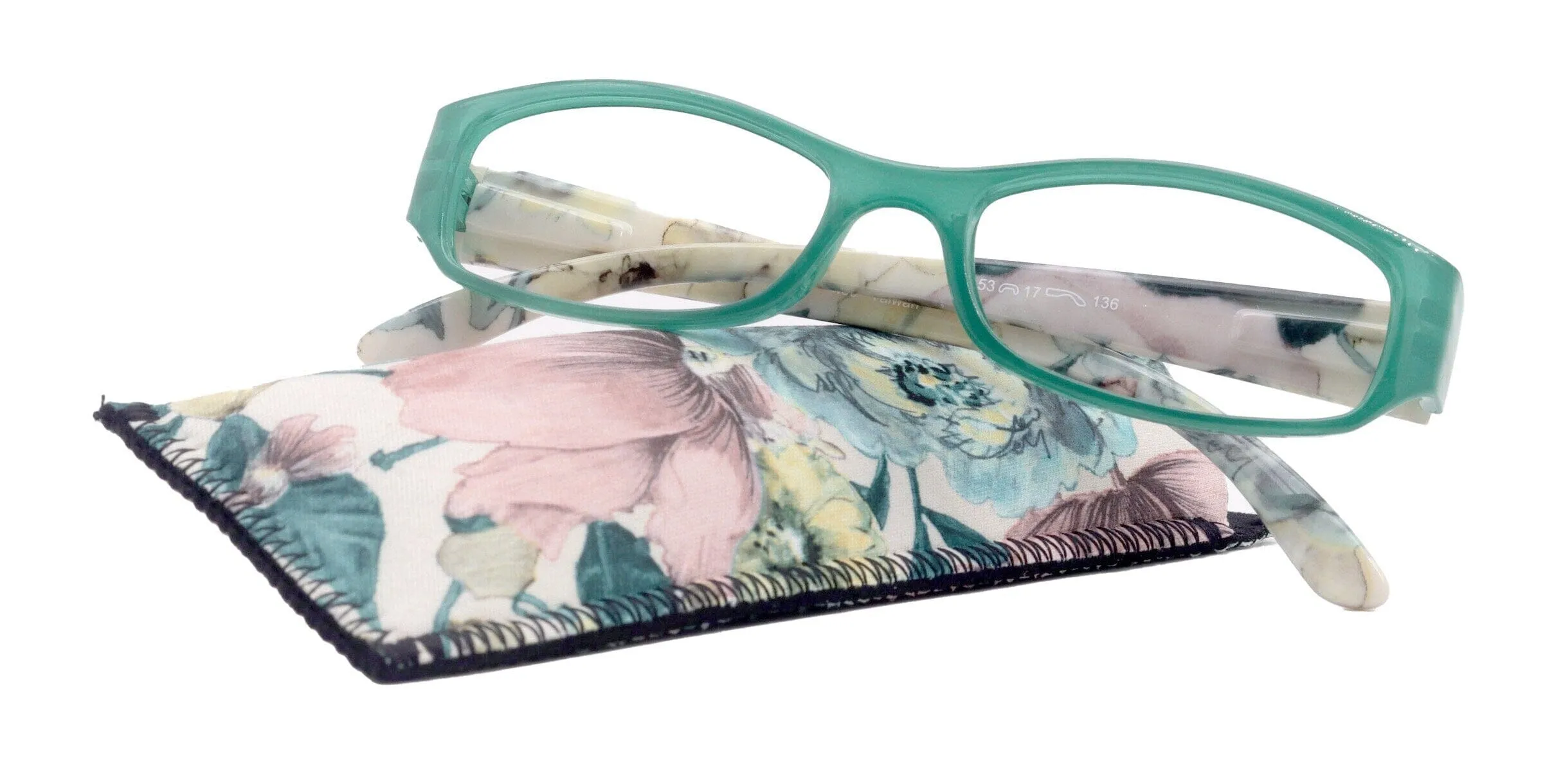 Rosie Premium Reading Glasses, Fashion Reader (Flower Turquoise / Green) Print, Oval Shape  4  High Magnification, NY Fifth Avenue