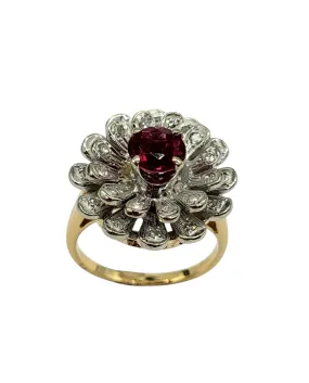 Ruby and Diamond Flower Burst Ring