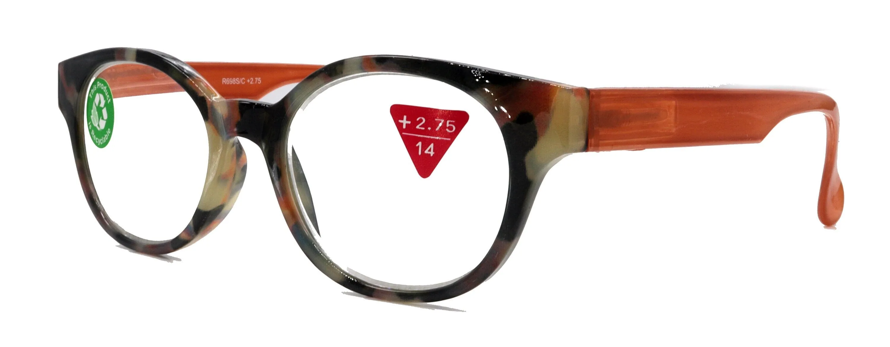 Sally, (Premium) Reading Glasses High End Readers  1.25.. 3 Magnifying Glasses, Round Optical Frames (Tortoise Brown Orange) NY Fifth Avenue