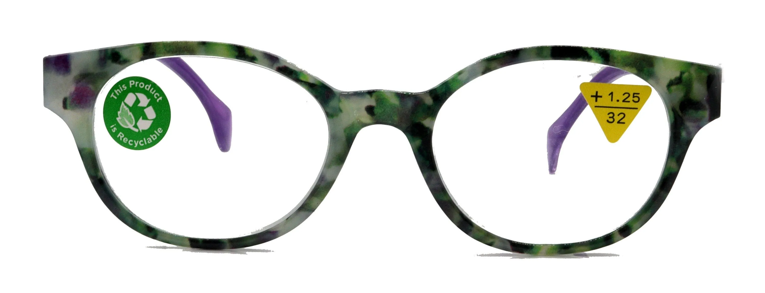 Sally, (Premium) Reading Glasses High End Readers  1.25.. 3 Magnifying Glasses, Round Optical Frames (Tortoise Green Purple) NY Fifth Avenue