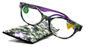 Sally, (Premium) Reading Glasses High End Readers  1.25.. 3 Magnifying Glasses, Round Optical Frames (Tortoise Green Purple) NY Fifth Avenue