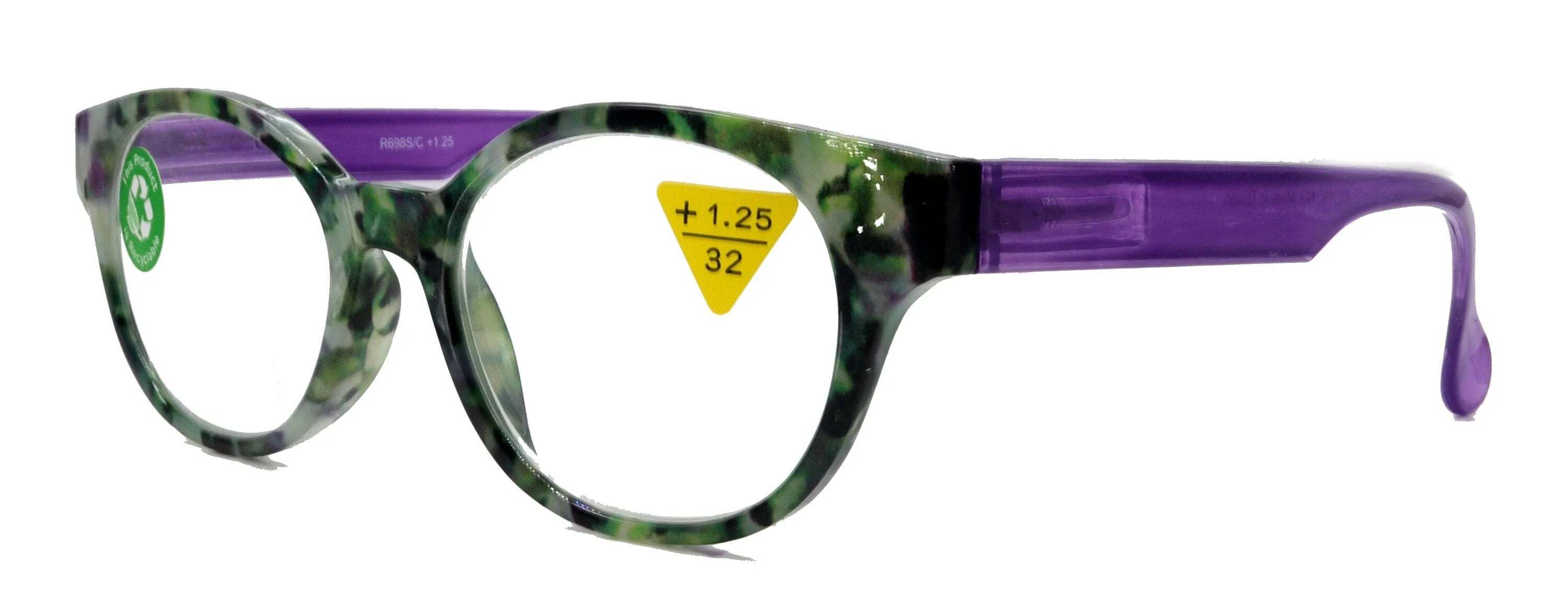 Sally, (Premium) Reading Glasses High End Readers  1.25.. 3 Magnifying Glasses, Round Optical Frames (Tortoise Green Purple) NY Fifth Avenue