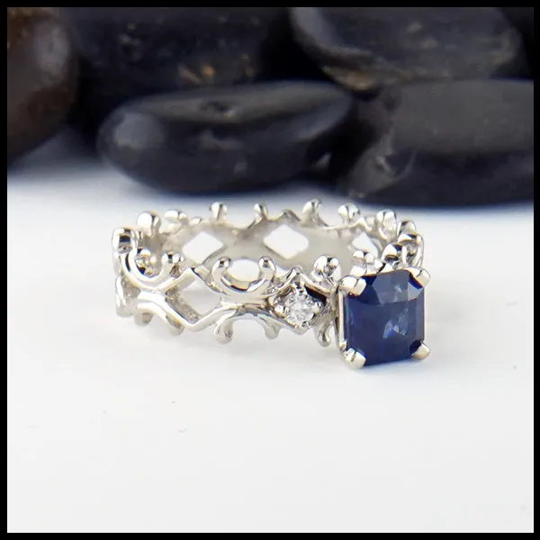 Sapphire and Diamond Fleur ring