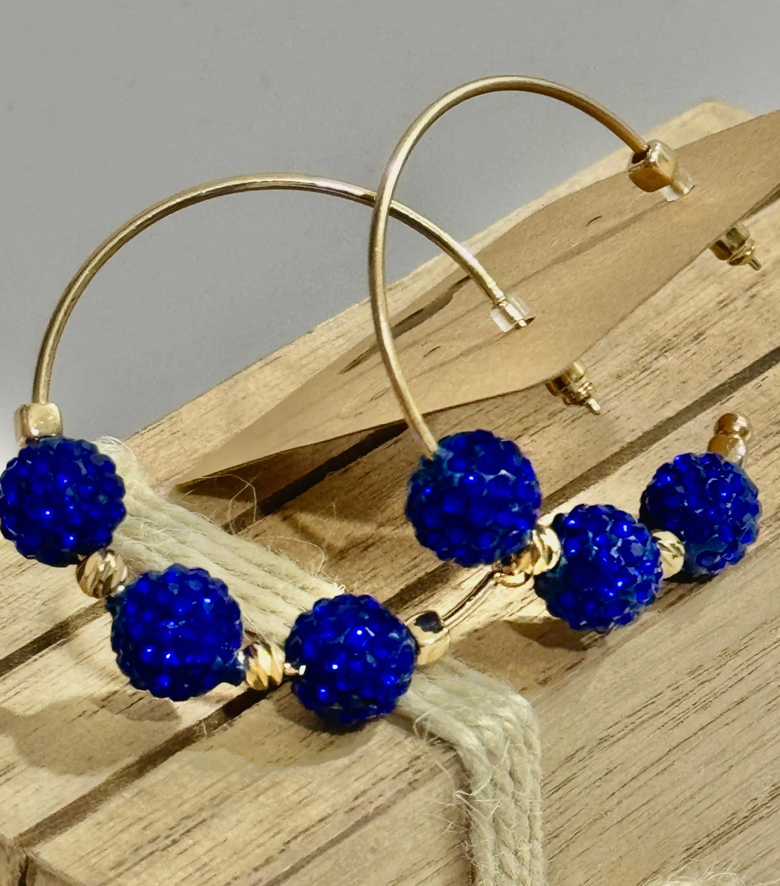 Sapphire and Gold Fireworks Show Beaded Hoop Earrings