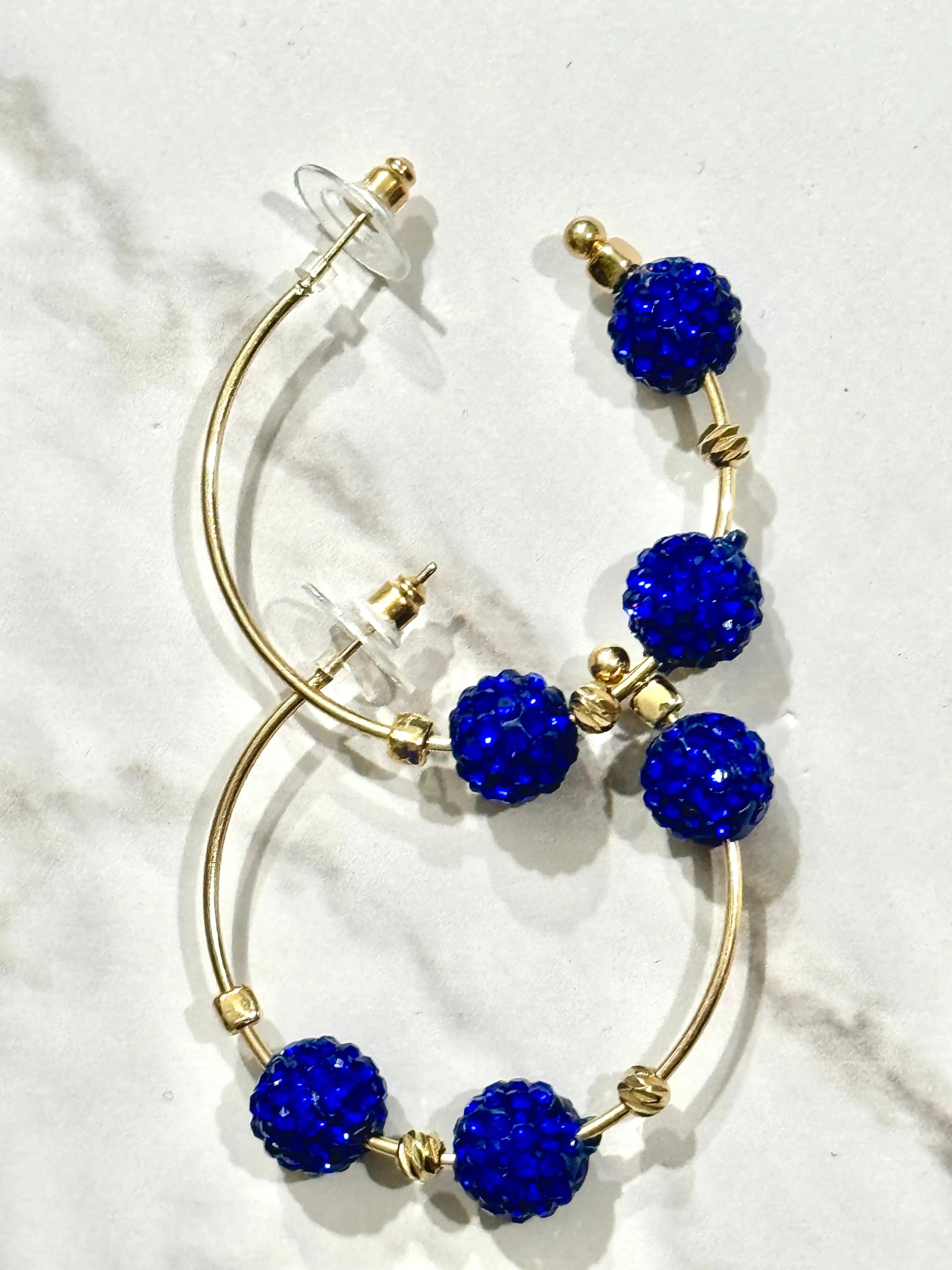 Sapphire and Gold Fireworks Show Beaded Hoop Earrings