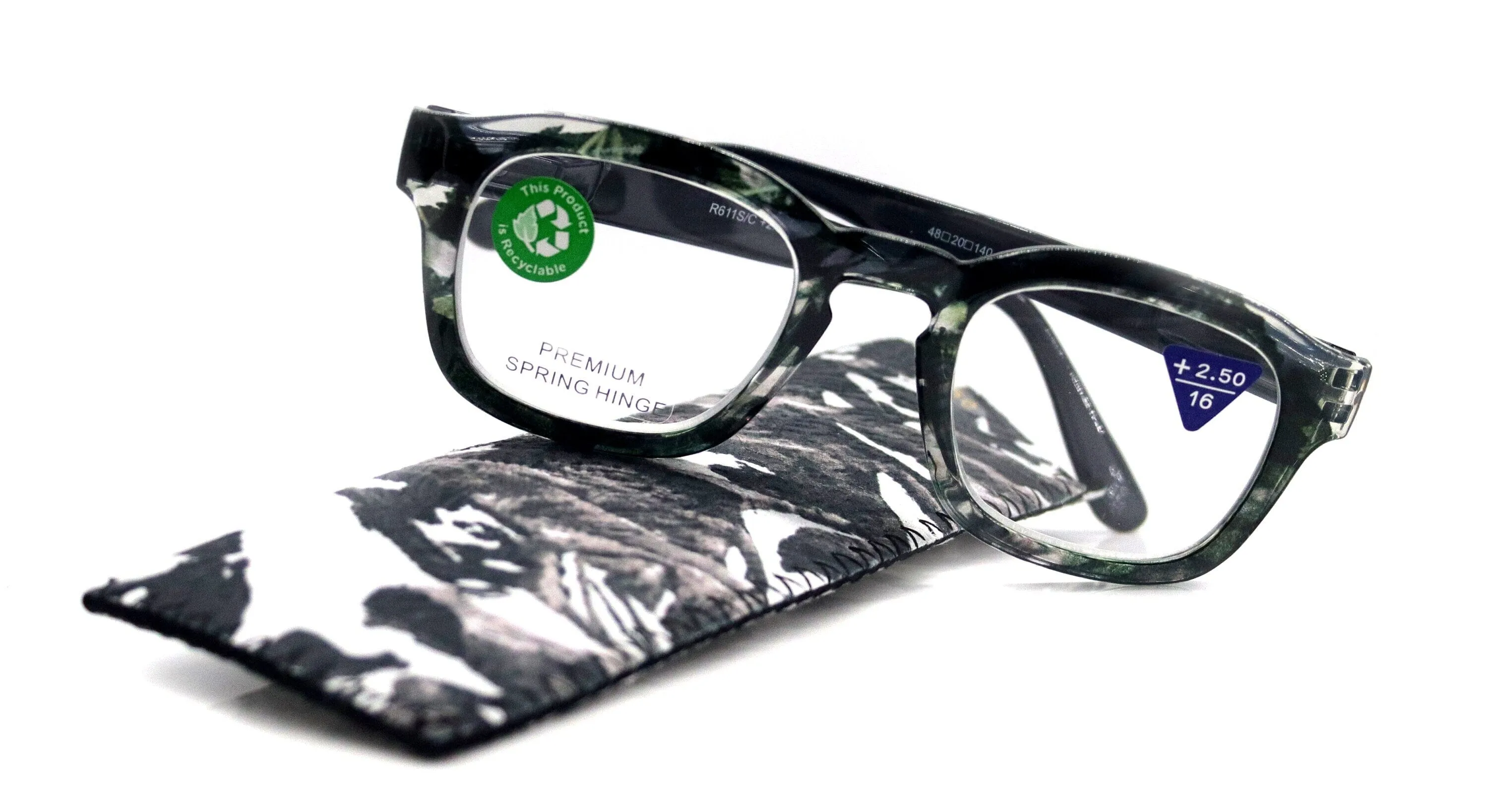 Sasha, (Premium) Reading Glasses, High End Readers  1.25.. 3 Magnifying Eyeglasses (Black, White) Camo Square Optical Frames NY Fifth Avenue