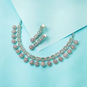 Sensational Silver Plated Pastel Green American Diamonds Necklace Set By Asp Fashion Jewellery