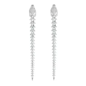 Serpent's Trace Long Drop Earrings - Silver & Diamond Pavé