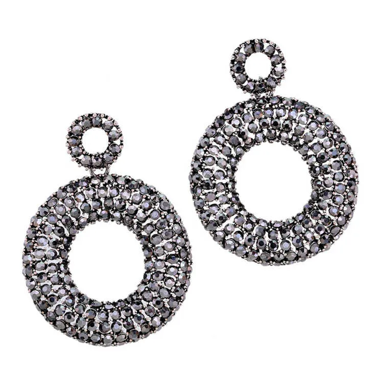 Shinny Full Black Rhinestone Deiamond Large Round Shaped Earrings Designs