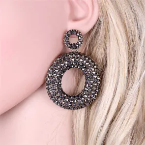 Shinny Full Black Rhinestone Deiamond Large Round Shaped Earrings Designs