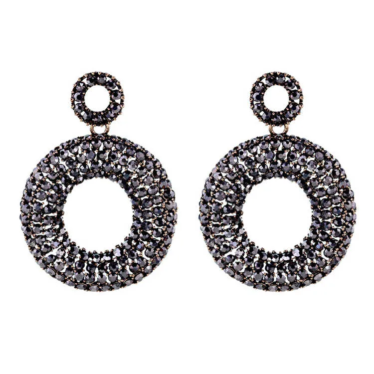 Shinny Full Black Rhinestone Deiamond Large Round Shaped Earrings Designs