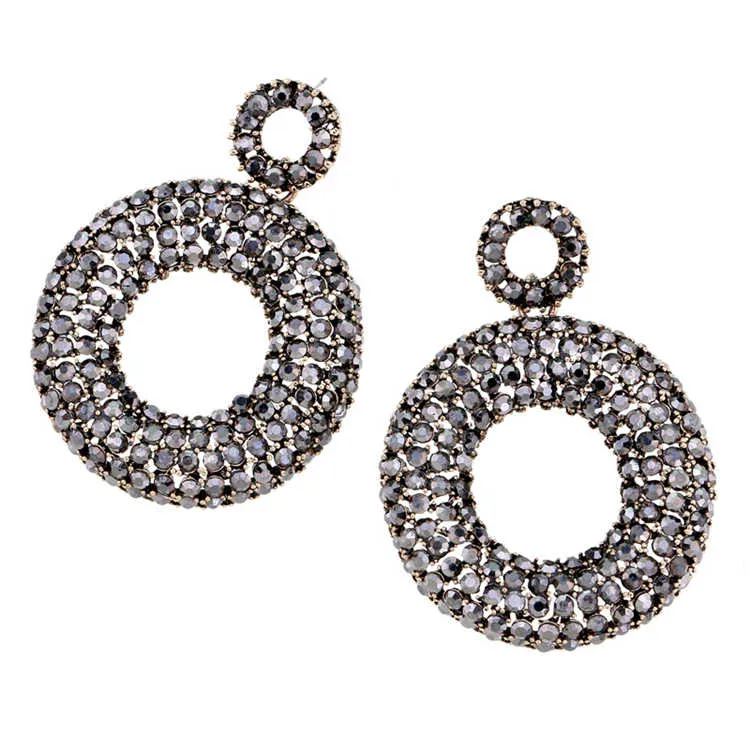 Shinny Full Black Rhinestone Deiamond Large Round Shaped Earrings Designs