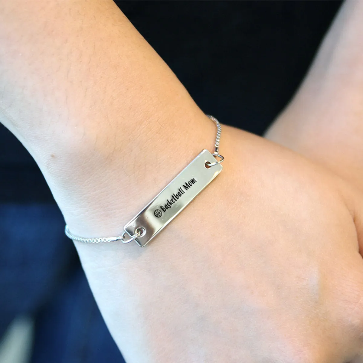 Silver Basketball Mom Adjustable Bar Bracelet