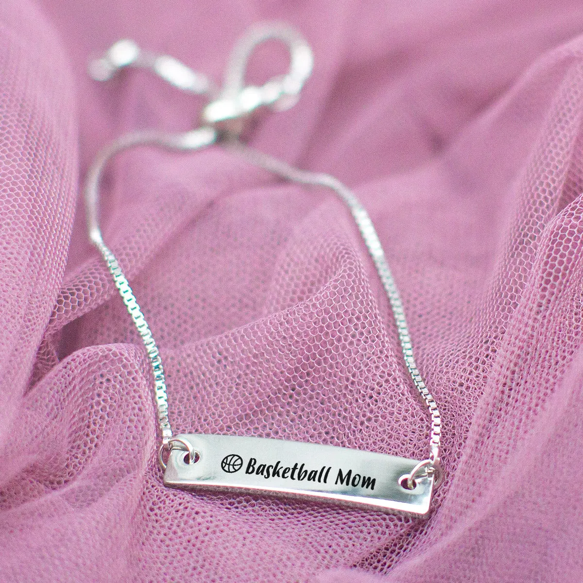 Silver Basketball Mom Adjustable Bar Bracelet