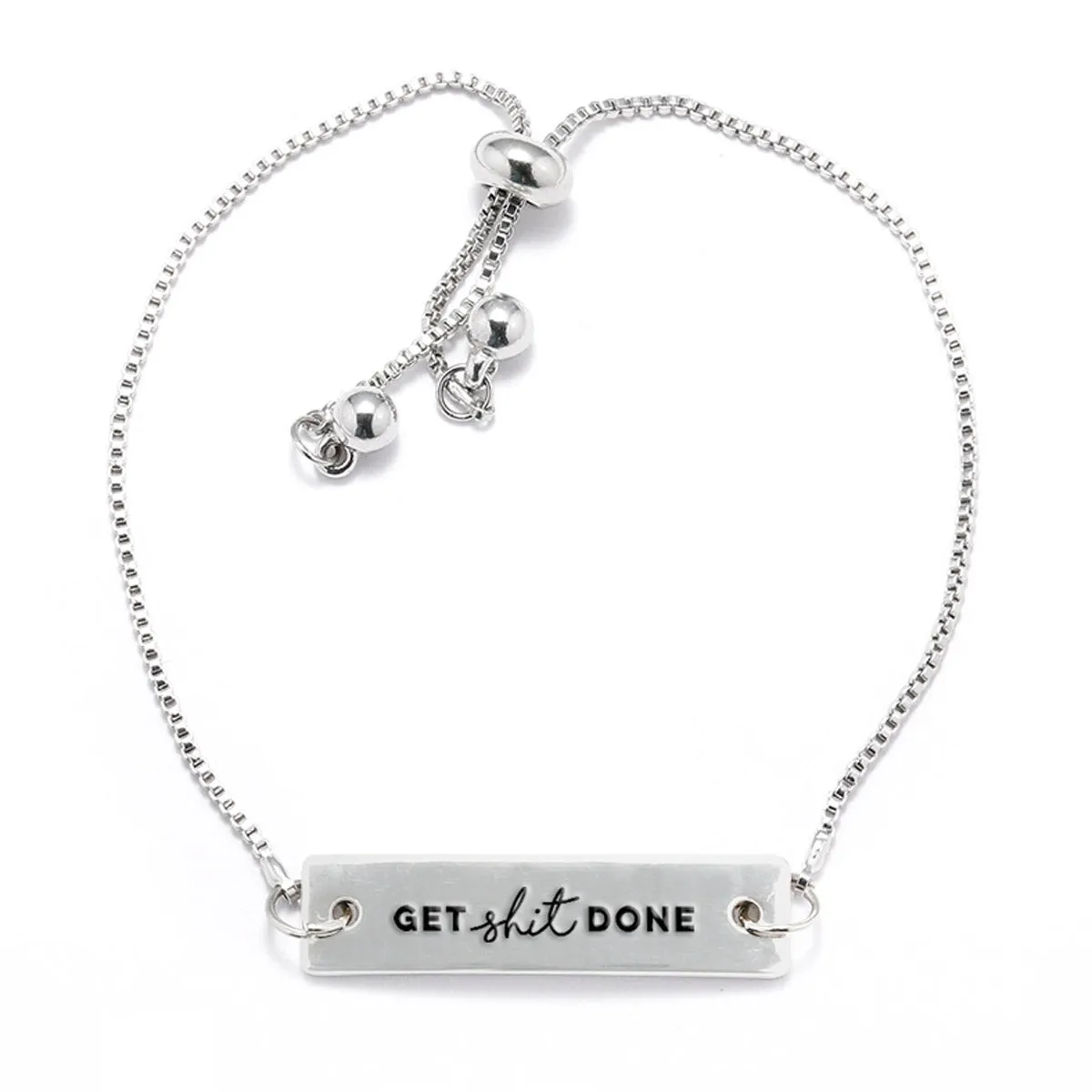 Silver Get Shit Done Adjustable Bar Bracelet