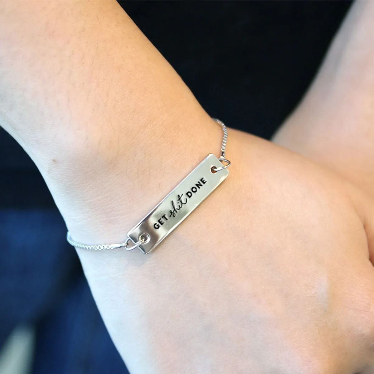 Silver Get Shit Done Adjustable Bar Bracelet