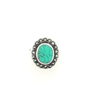 Silver Marcasite Ring With Oval Turquoise Stone