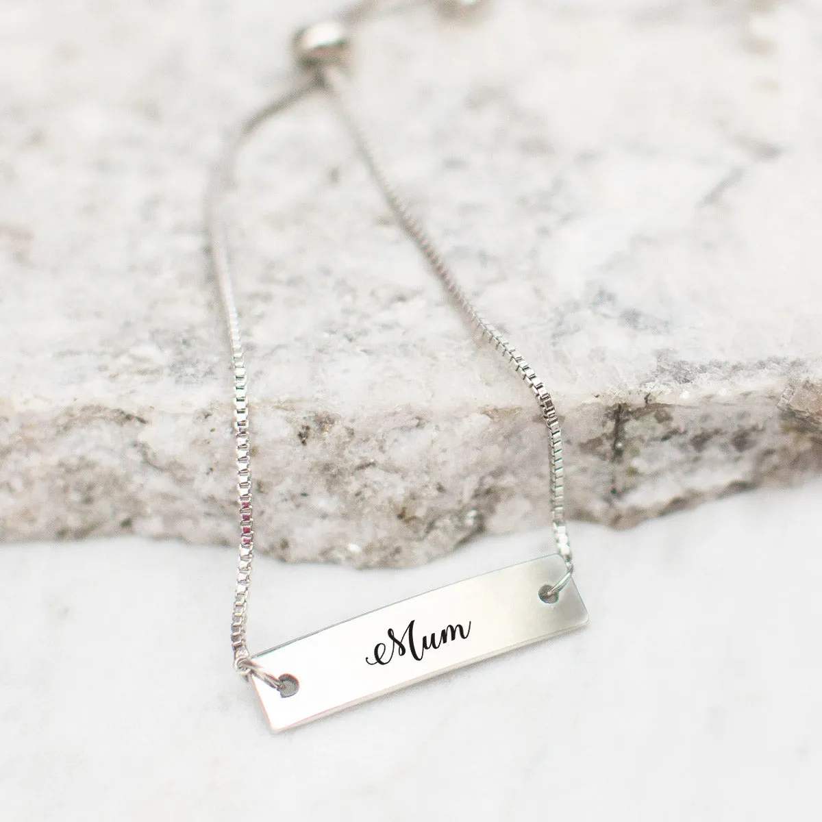 Silver Mum - Script Adjustable Bar Bracelet