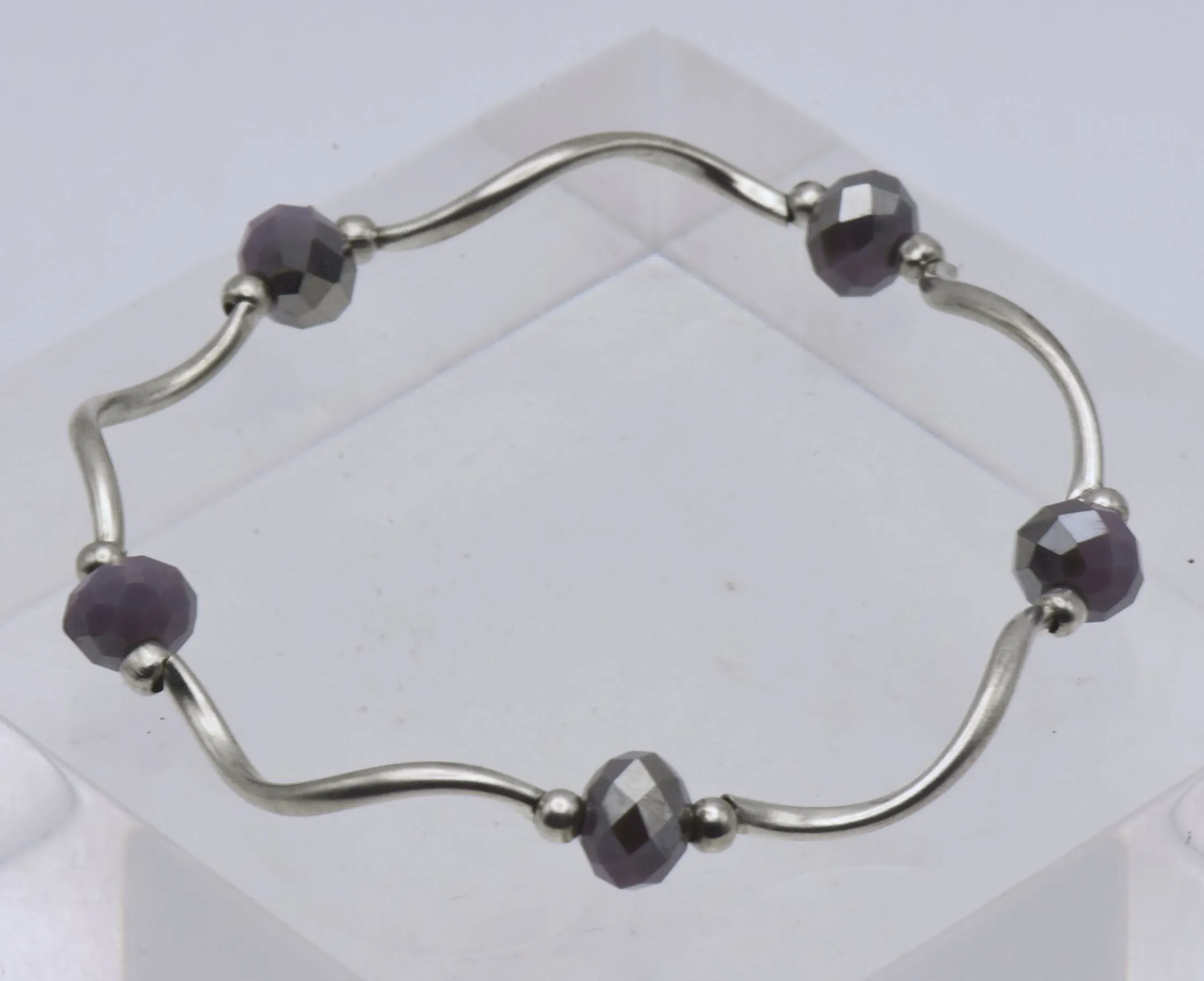 Silver Twisty Tube Bead Stretch Bracelet