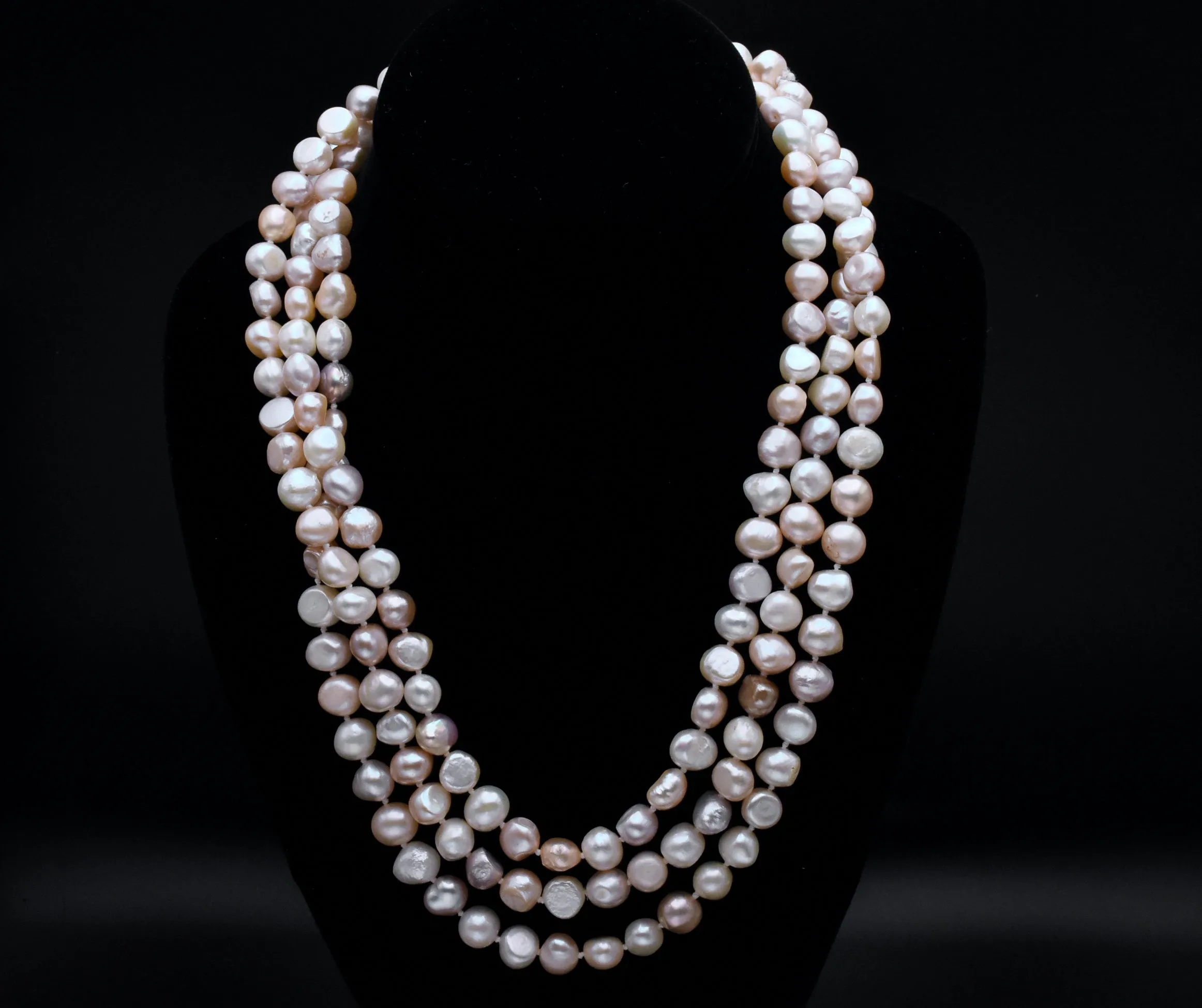 Single Strand Rope Necklace of Semi-Baroque Variety Colors Cultured Pearls - 63"