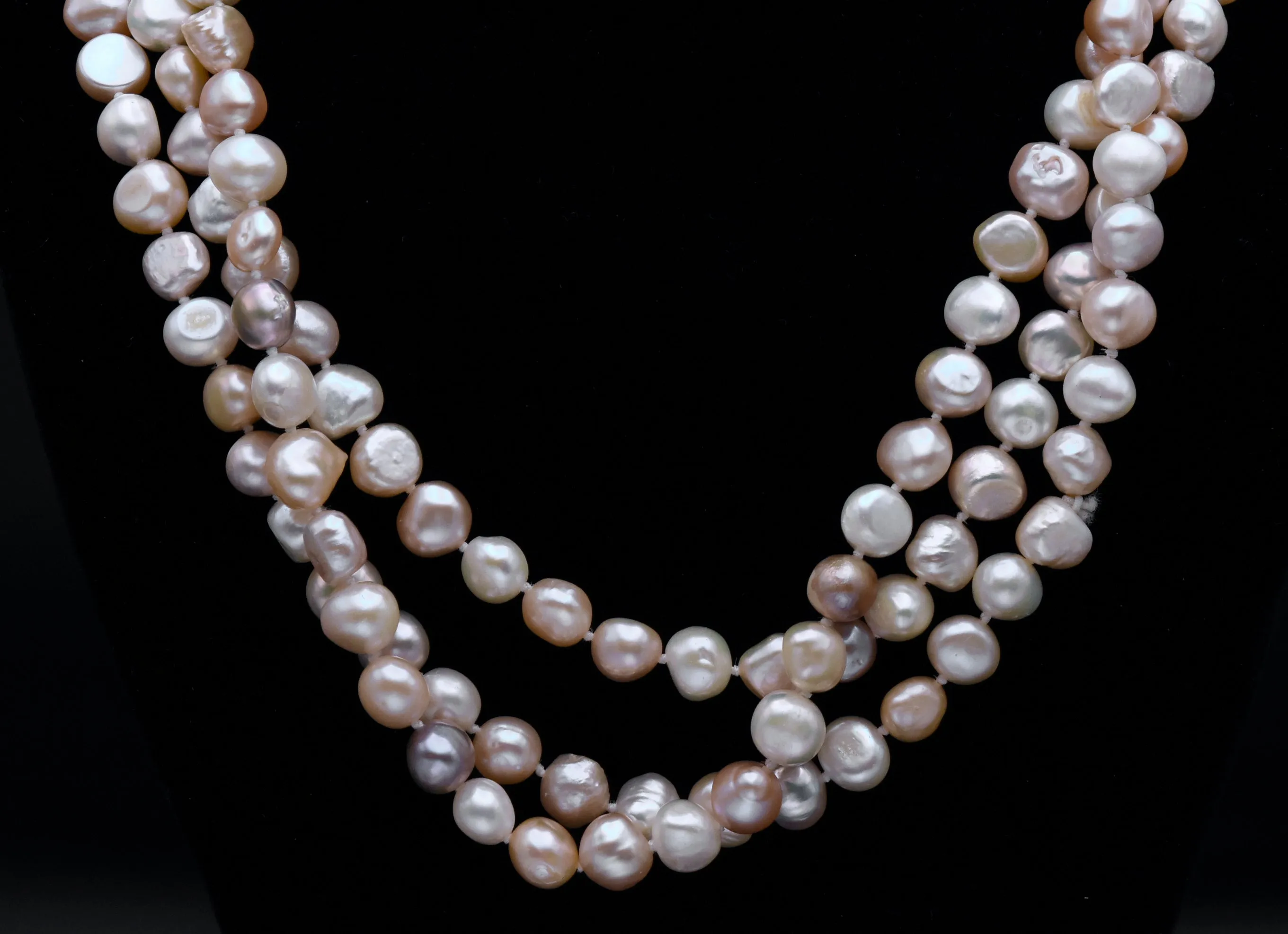 Single Strand Rope Necklace of Semi-Baroque Variety Colors Cultured Pearls - 63"