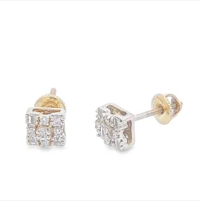 Small Rectangle Cluster Baguette Diamond Earrings .19cttw 10K Gold