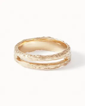 Solid Gold Etched Stripe Cut Out Ring