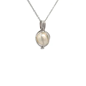 Sterling Silver Australian South Sea Cultured 12-13 mm Pearl Curved Cage Pendant